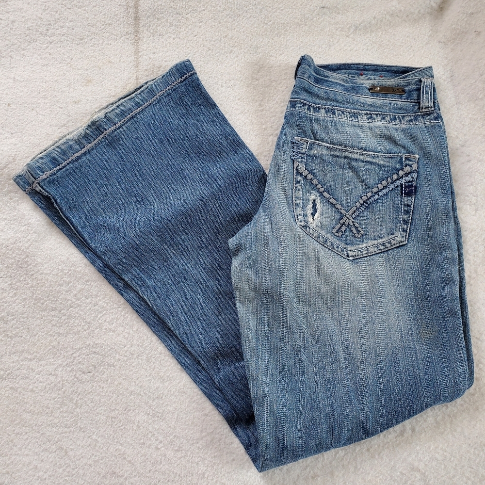 Vanity Dakota Distressed Flare Leg Jeans, Sz 27x31